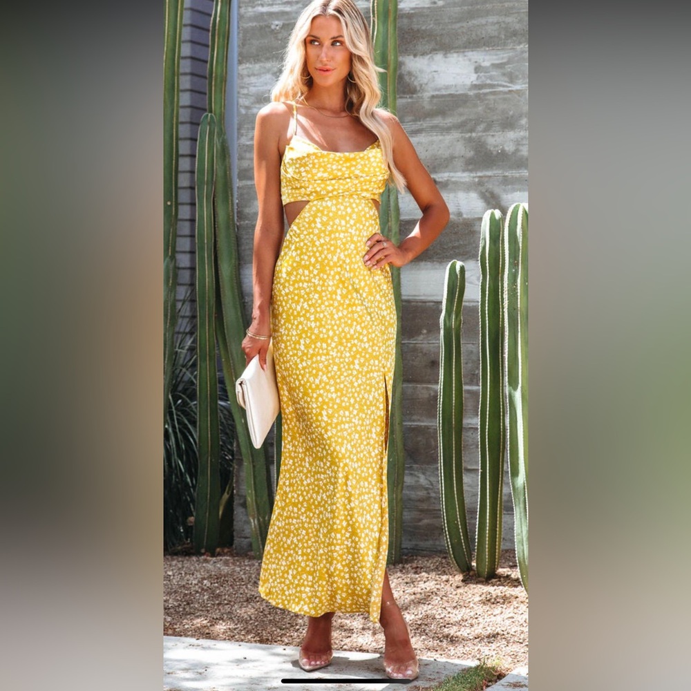 Beautiful Destination Satin Floral Cutout Maxi Dress